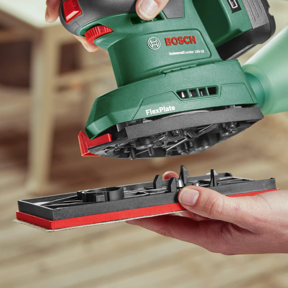 Bosch Cordless Sander UniversalSander 18V-10 (Without Battery; 18 Volt System; for DIY Woodworking; 32x Sanding Papers; in Carton Packaging) – Amazon Edition