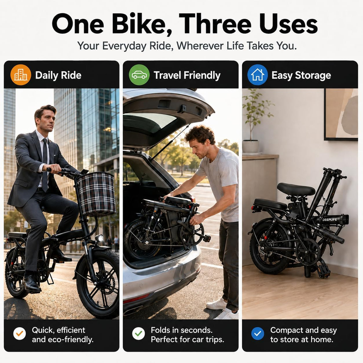 ABHI Folding 14" Electric Bike, Portable 250W Motor Compact E-bike