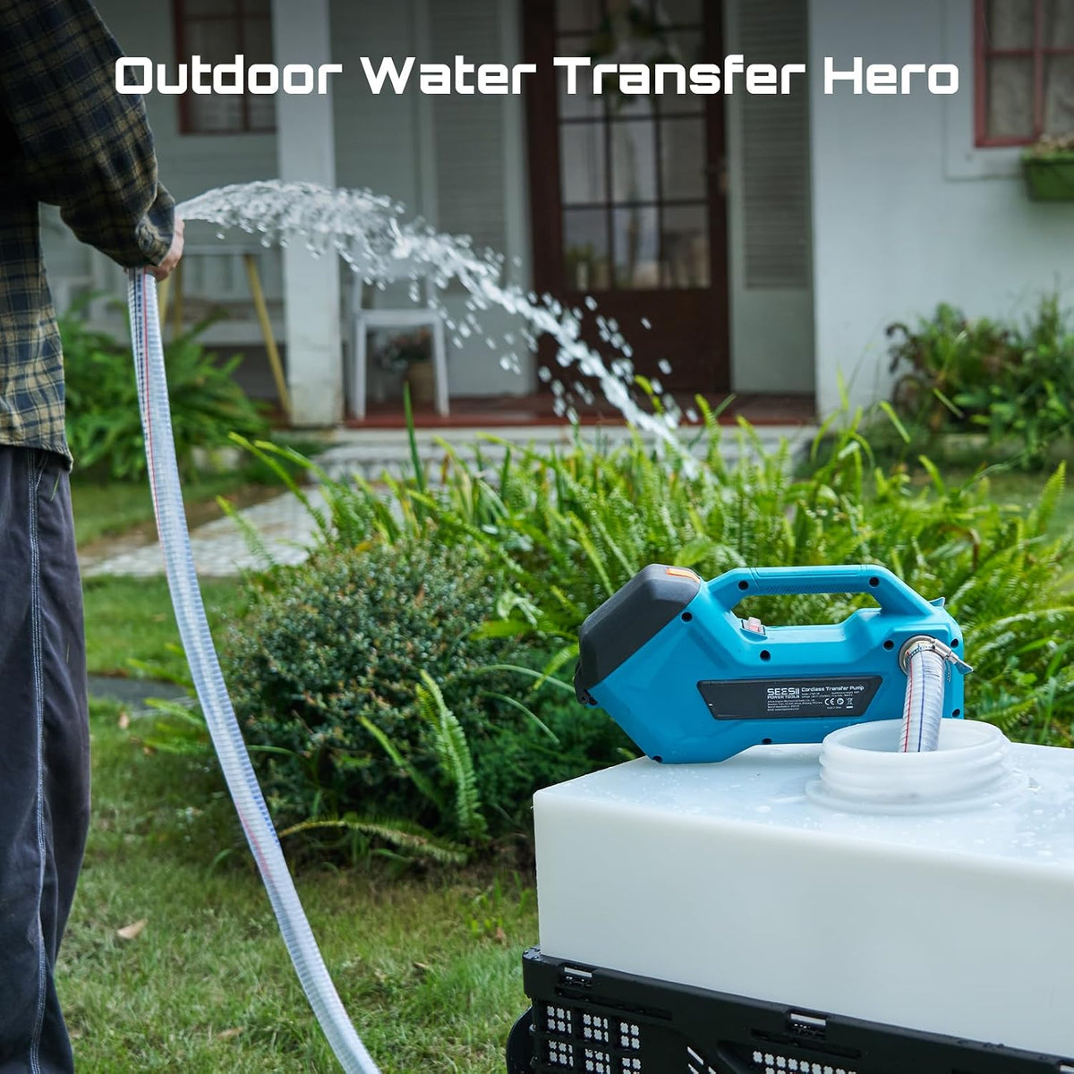 SEESII Cordless Transfer Pump for Water/Diesel, 2880L/h, 2×4.0Ah Batteries