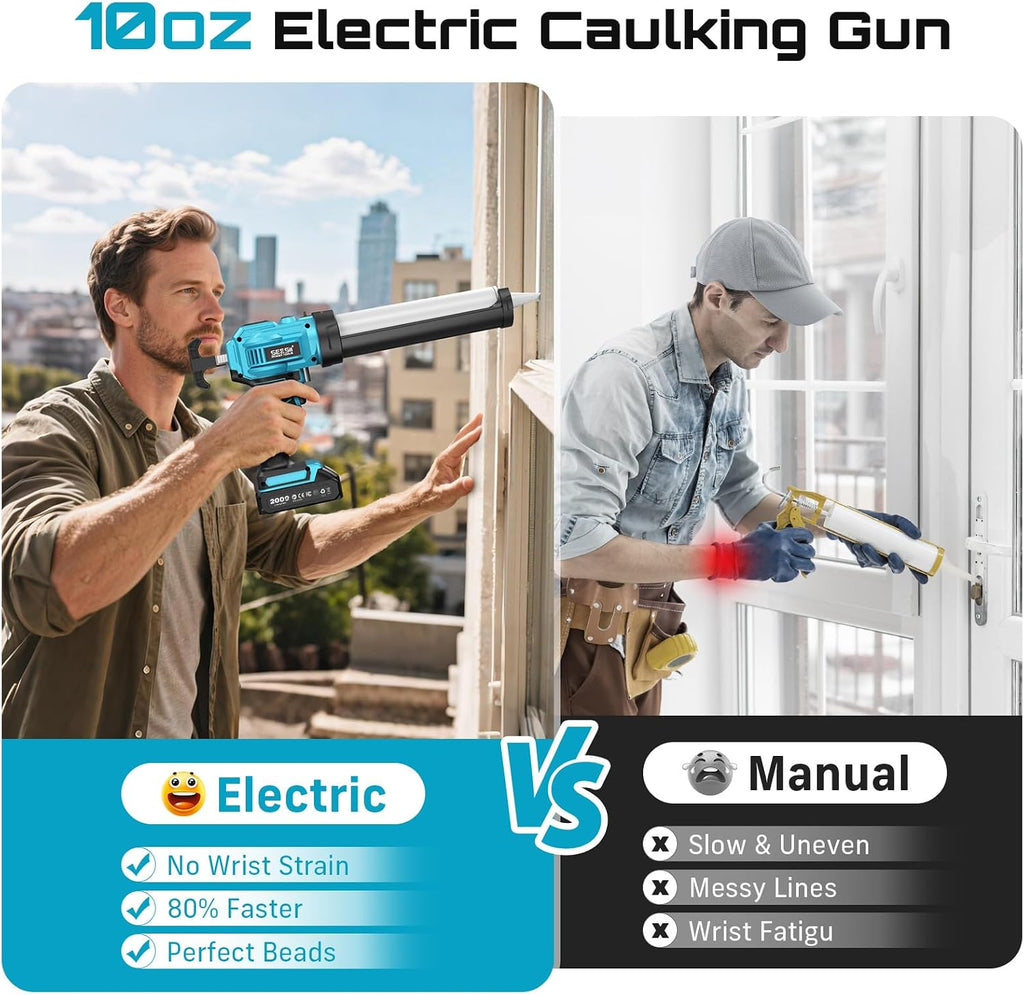SEESII Silicone Sealant Gun with 2x2000mAh-Batteries for 10-10.5 Oz