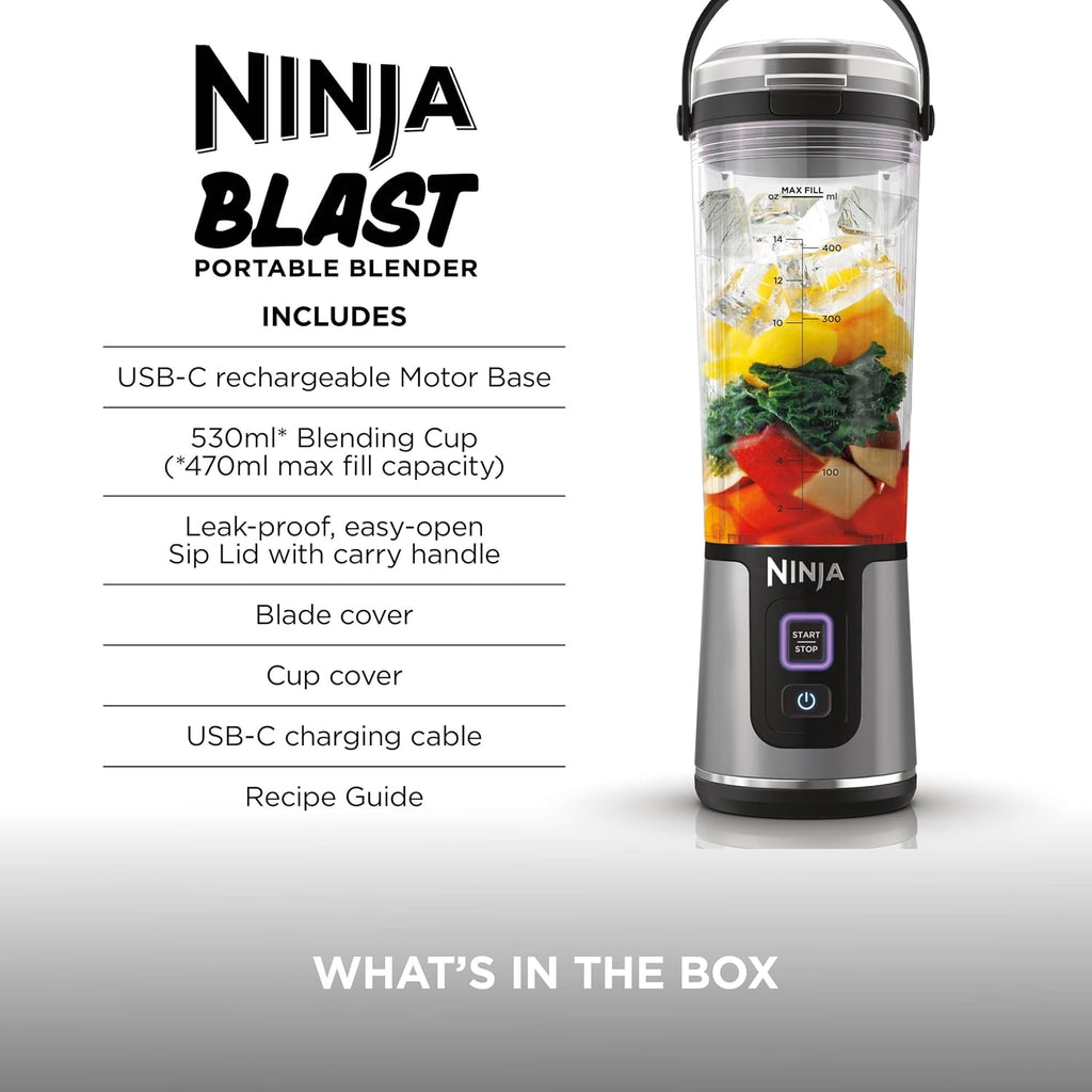 Ninja Blast 530ml Portable Blender, Leakproof Lid, Black, BC151UKBK