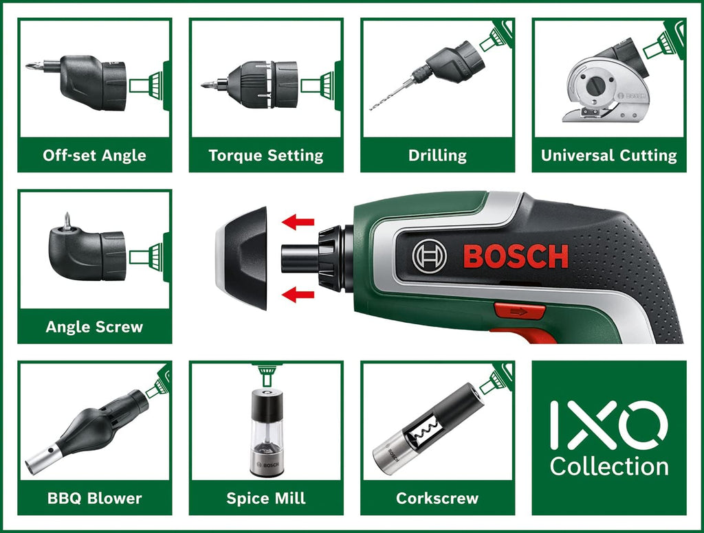 Bosch Home and Garden IXO Cordless Screwdriver (7th Generation, 3.6V, 2.0Ah, 5.5Nm, with Micro USB Cable, Includes Angle Attachment, Screws up to 190 Screws, in Box) - Amazon Edition
