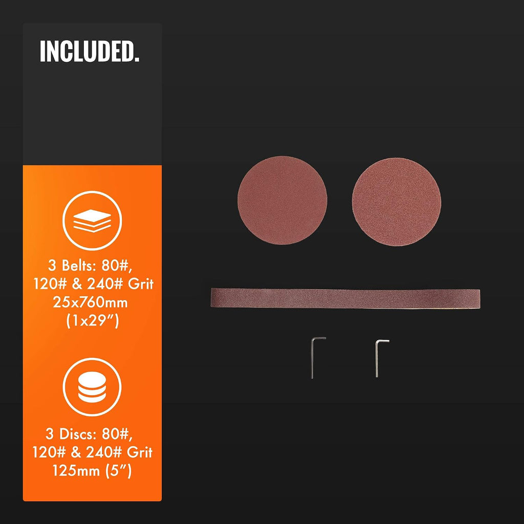 VonHaus Belt and Disc Sander - 25 x 760mm Belt / 125mm Disc Sander – Adjustable Sanding Table Changeable Sanding Discs Belts
