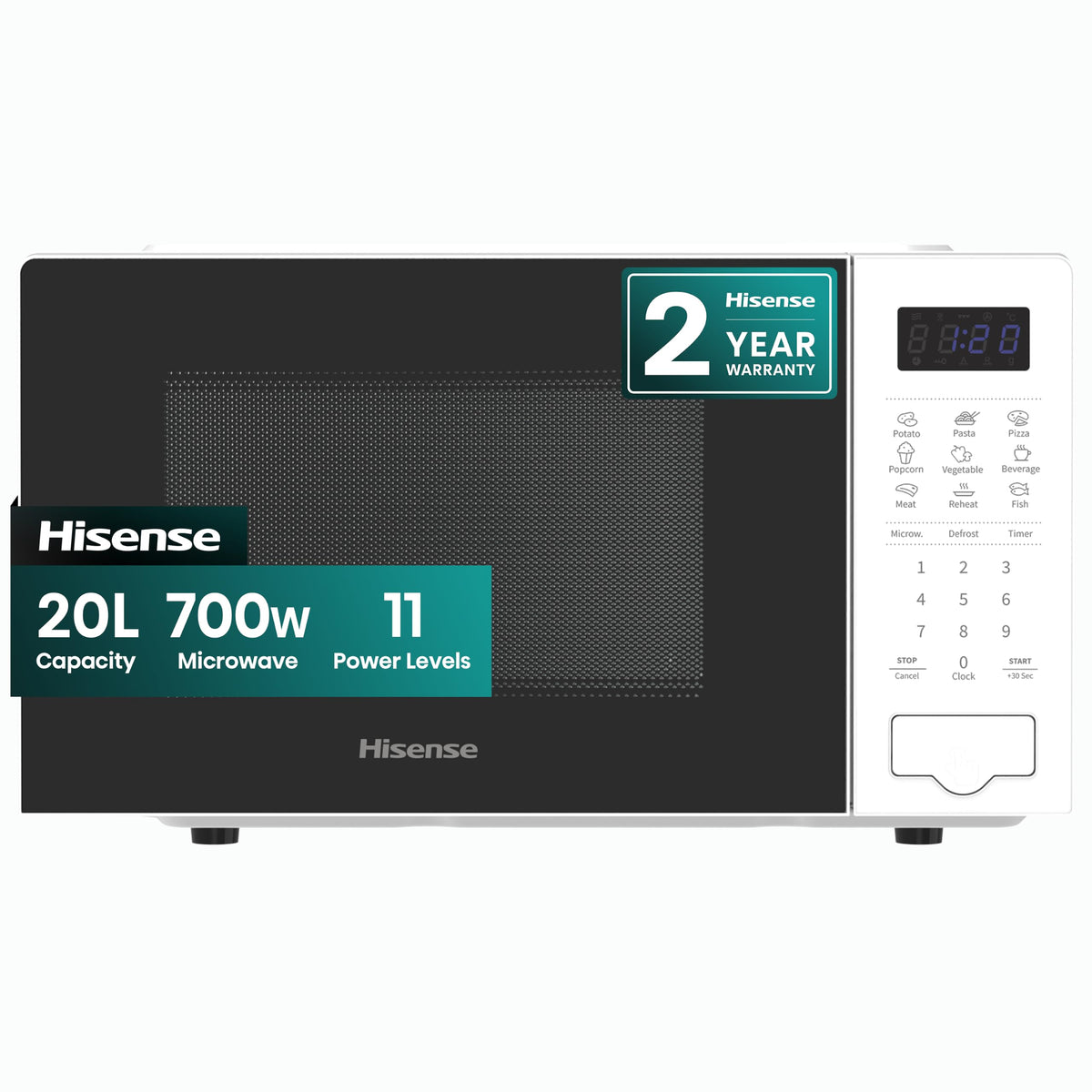 Hisense 700 Watts 20 Litre Inverter Microwave Oven H20MOBP1HIUK Black, Automatic Defrost, 5 power levels, Easy Clean, H24.1 x W43.4 x D32.9 cm Freestanding