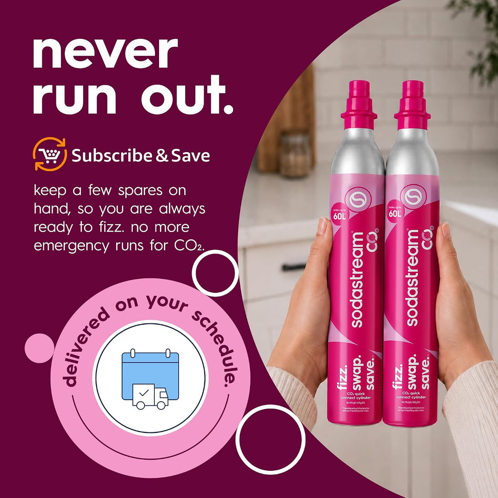 SodaStream CO2 Gas Cylinder Refill 2 Pack, 2 x 60L Pink Quick Connect, Soda Stream Gas Refill, Makes Up to 120 Litres, Compatible with Terra, Duo, Art, Gaia, ULTIMATE, E-Duo and ENSO