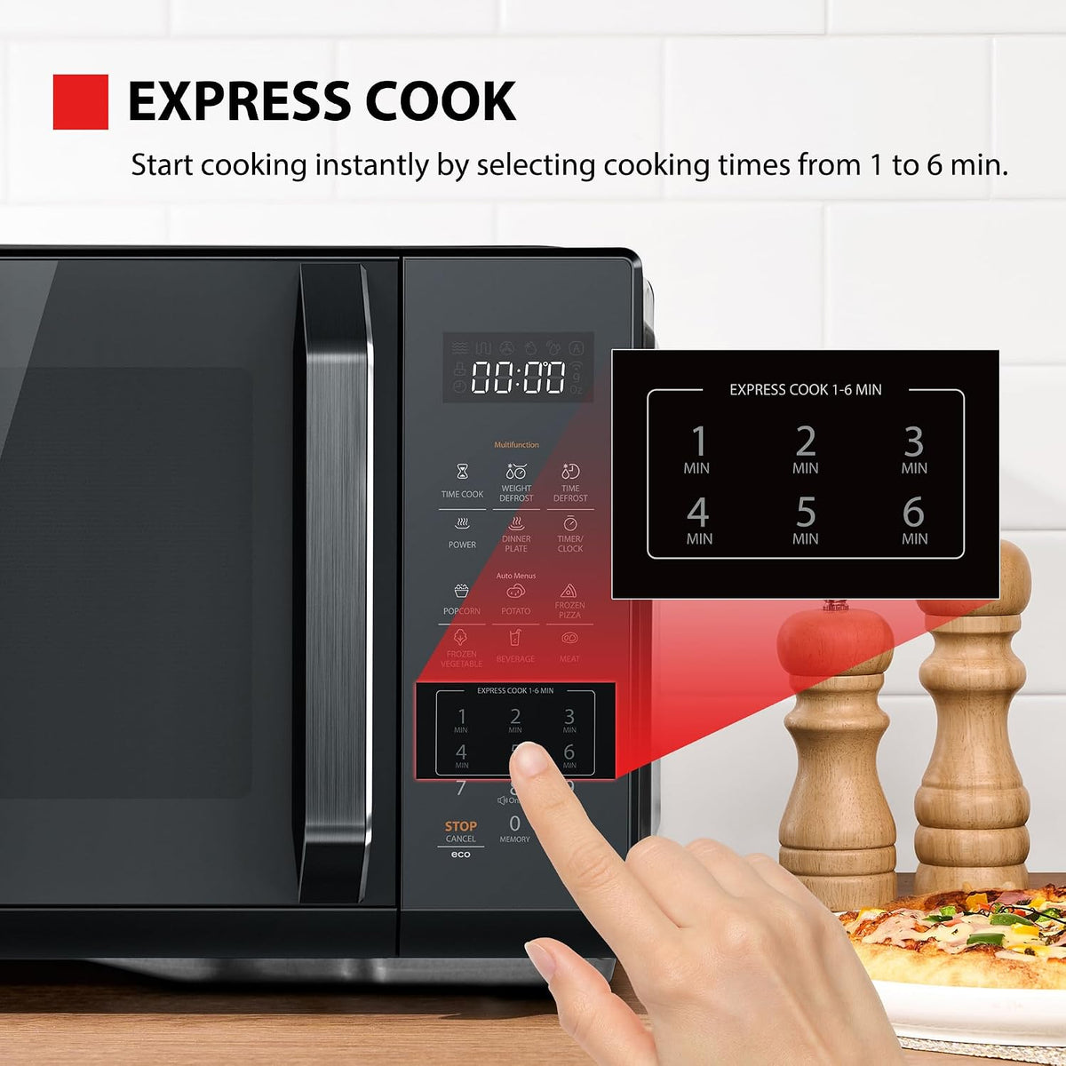Toshiba Black Mirror Microwave 900w 23L Microwave Oven with Digital Display, Solo, Auto Defrost, One-Touch Express Cook with 11 Power Levels, 7 Auto Menus, Perfect for 10'' Pizza, MW3-EM23PF(MB)