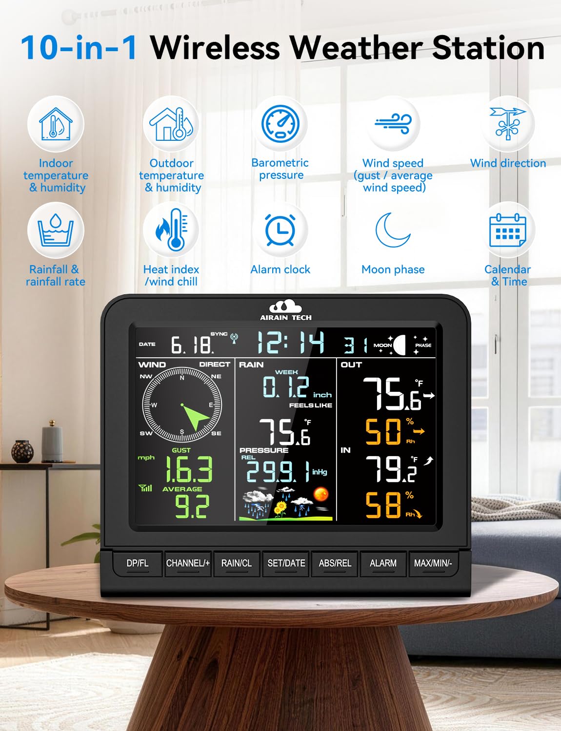 AIR6 Wireless Weather Station with Outdoor Wireless Sensor,
