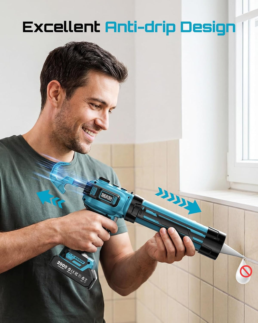 SEESII Electric Caulk Gun w/2 x 2.0Ah Batteries, Upgraded Brushless 10 Oz
