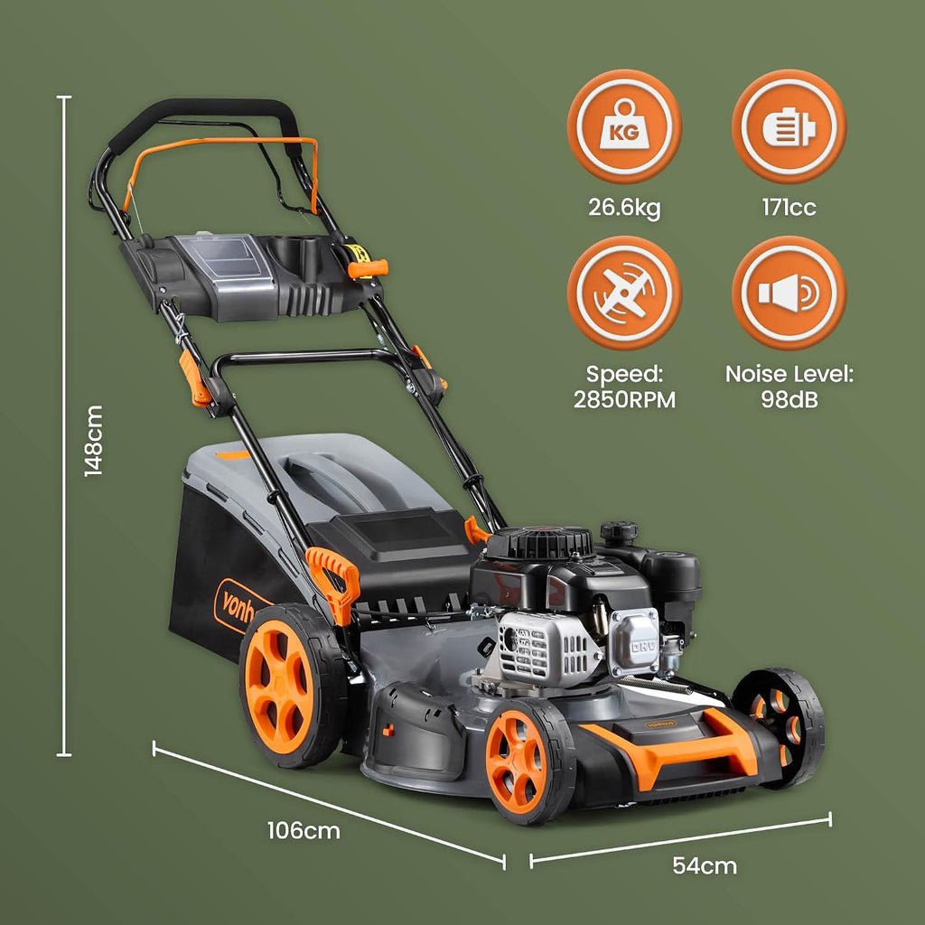 VonHaus Petrol Lawnmower 171cc – 60L Box, Self Propelled