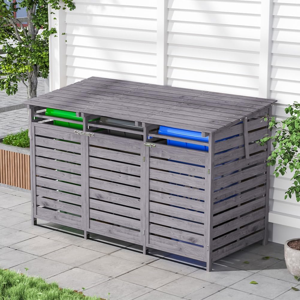 Warmiehomy 3 Wheelie Bin Storage 3x240L Bin Storage for Wheelie Bin,Grey