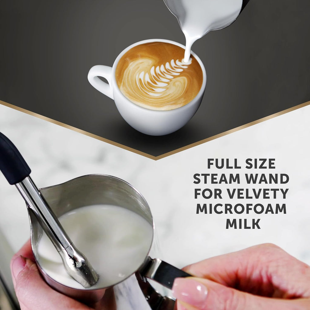 Breville Barista Max+ Espresso | Latte & Cappuccino Coffee Machine | Intelligent Grind & Dosage | Precision Extraction Timer | Integrated Milk Frother | 15 Bar Italian Pump | Silver [VCF153]