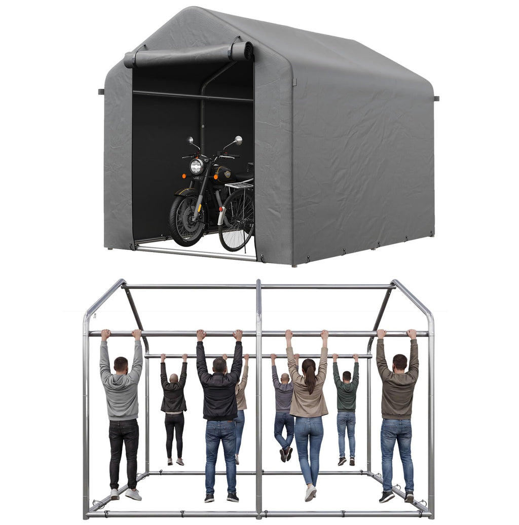 Aoxun 1.8x1.2M Heavy Duty Outdoor Storage Shed, Portable Waterproof Bike Shed Shelter and Garden Storage Tent, Roll-up Door Carport for Motorcycle and Lawn Tools, Black