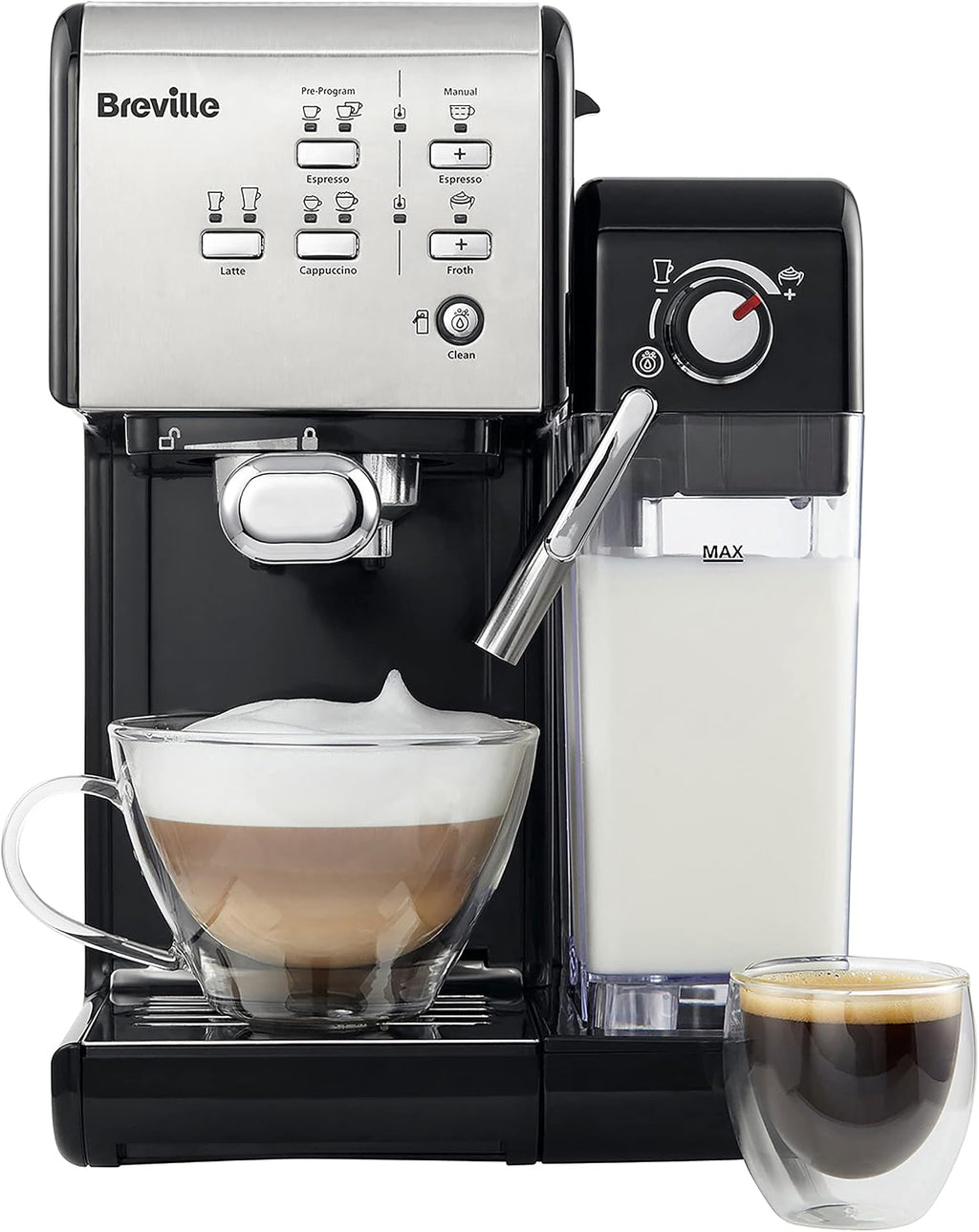Breville One-Touch CoffeeHouse Coffee Machine | EspressoCappuccino & Latte Maker | 19 Bar Italian Pump | Automatic Milk Frother | ESE Pod Compatible | Black [VCF107]