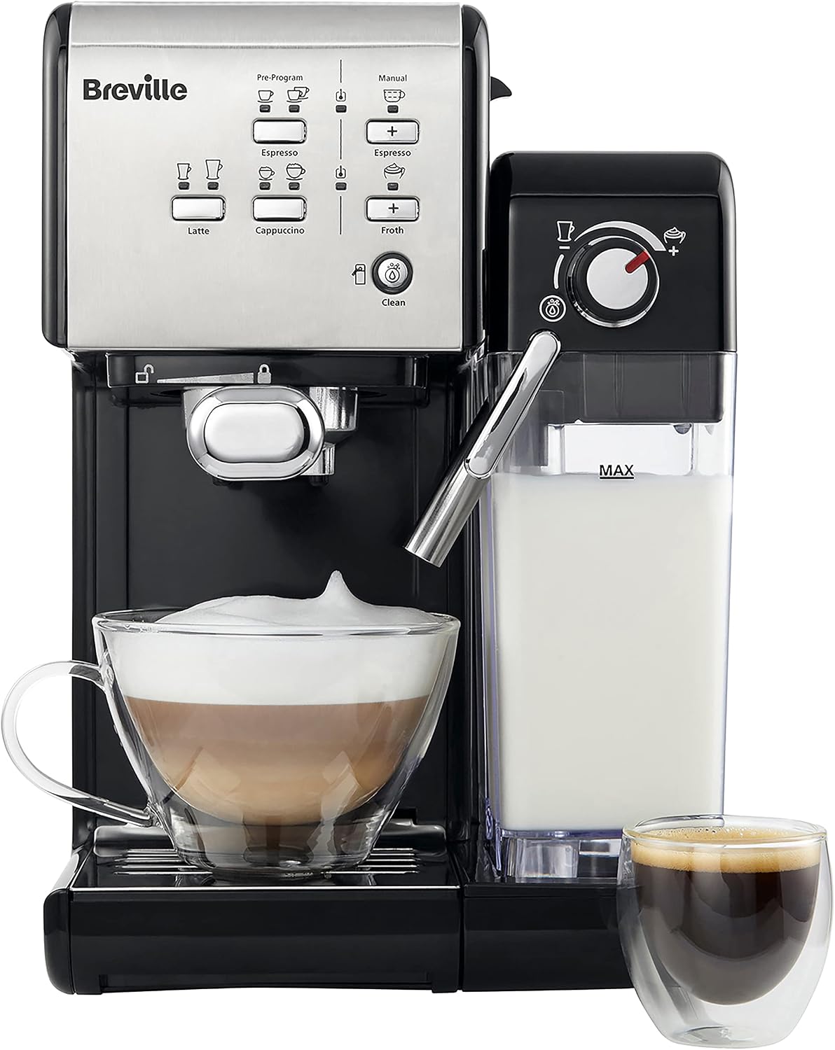 Breville One-Touch CoffeeHouse Coffee Machine | EspressoCappuccino & Latte Maker | 19 Bar Italian Pump | Automatic Milk Frother | ESE Pod Compatible | Black [VCF107]