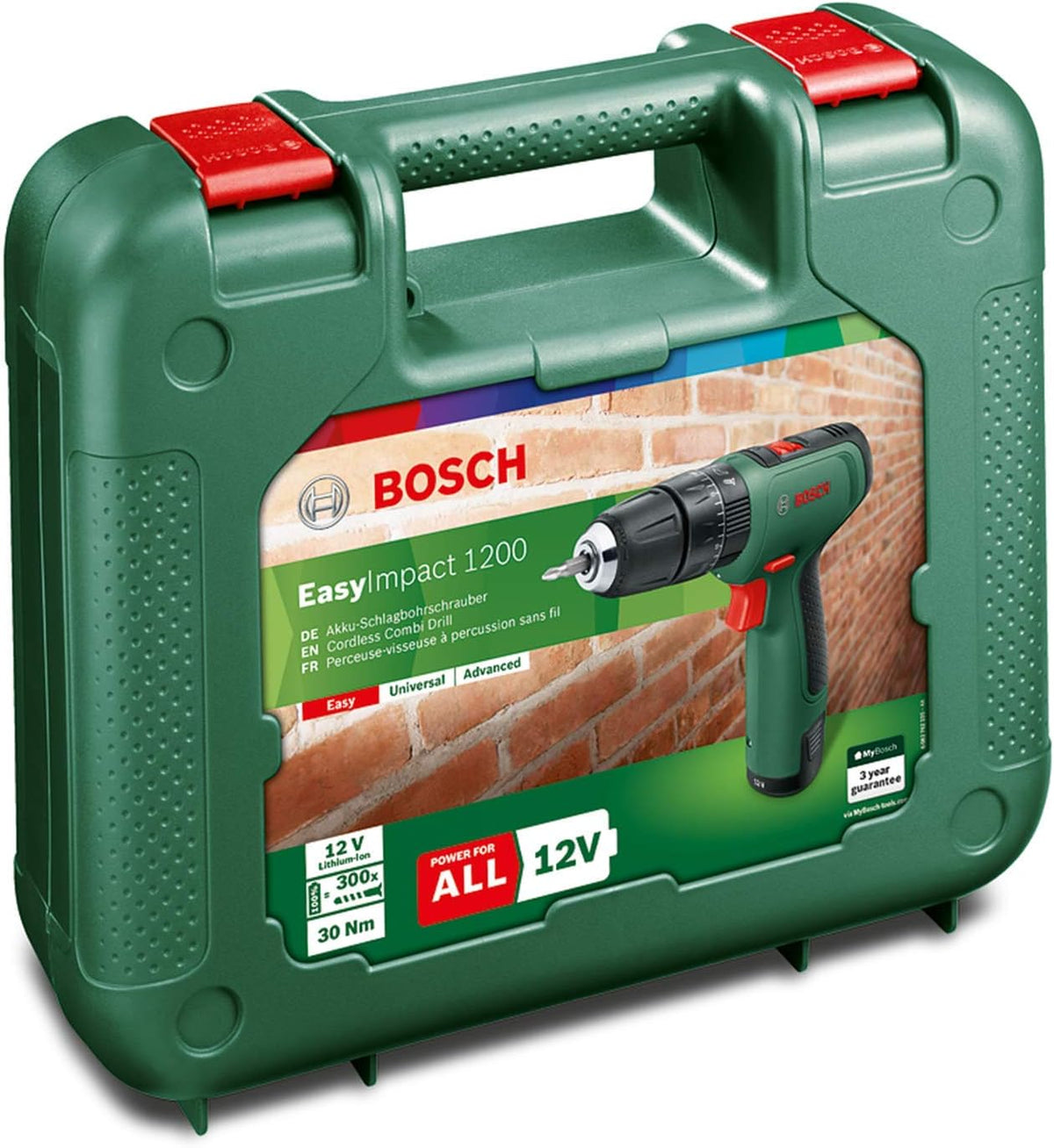 Bosch Home and Garden DIY tools 06039D3170 Cordless Hammer Drill EasyImpact 1200 (1x battery, 12 volt system, in carrying case)