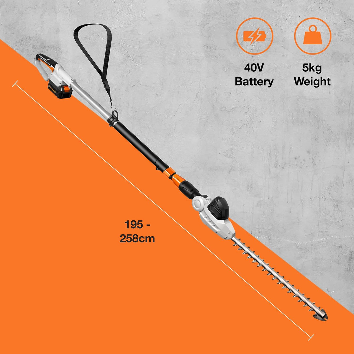 VonHaus Pole Hedge Trimmer Cordless 40V – w/Battery & Charger, 45cm Blade