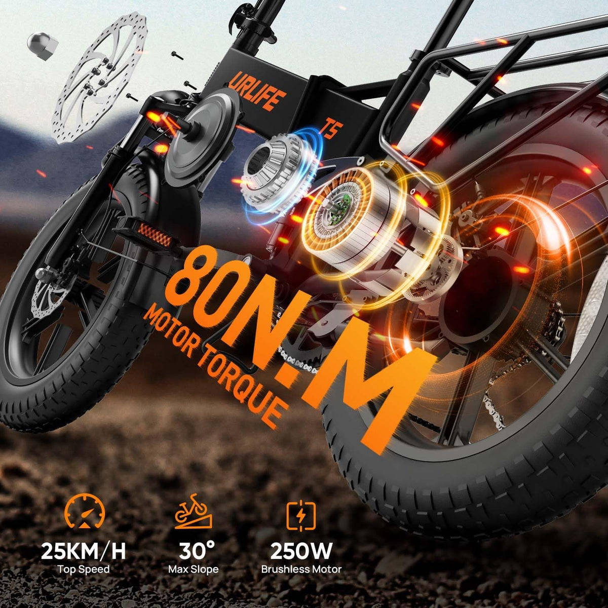 URLIFE Folding Electric Bike, 20 * 4.0 Inch Fat Tire E-Bike for Adult 48V 13AH Removable Battery, 80-100KM Long Range, Full Suspension for All Terrains, Electric Mountain Bike with LED