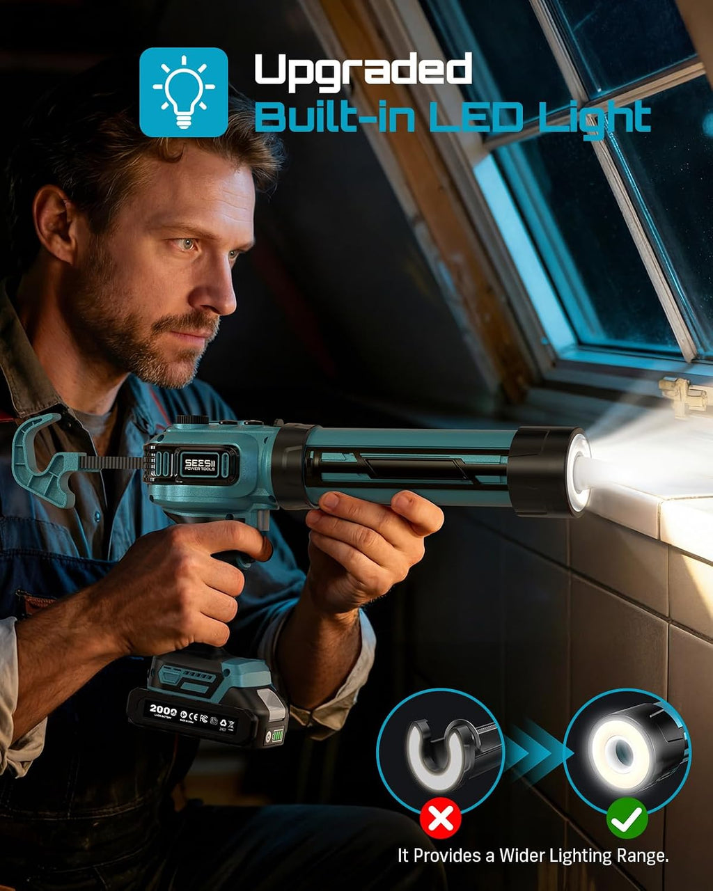 SEESII Electric Caulk Gun w/2 x 2.0Ah Batteries, Upgraded Brushless 10 Oz