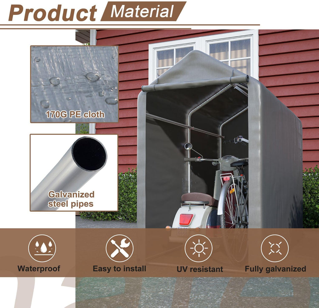 BIRCHTREE 1.8M*1M Garden Waterproof Anti-UV Bike Storage Tent Bicycle Motorcycle Shed Shelter Outdoor Backyard Steel Frame PE Cover Zipper Door Small Grey