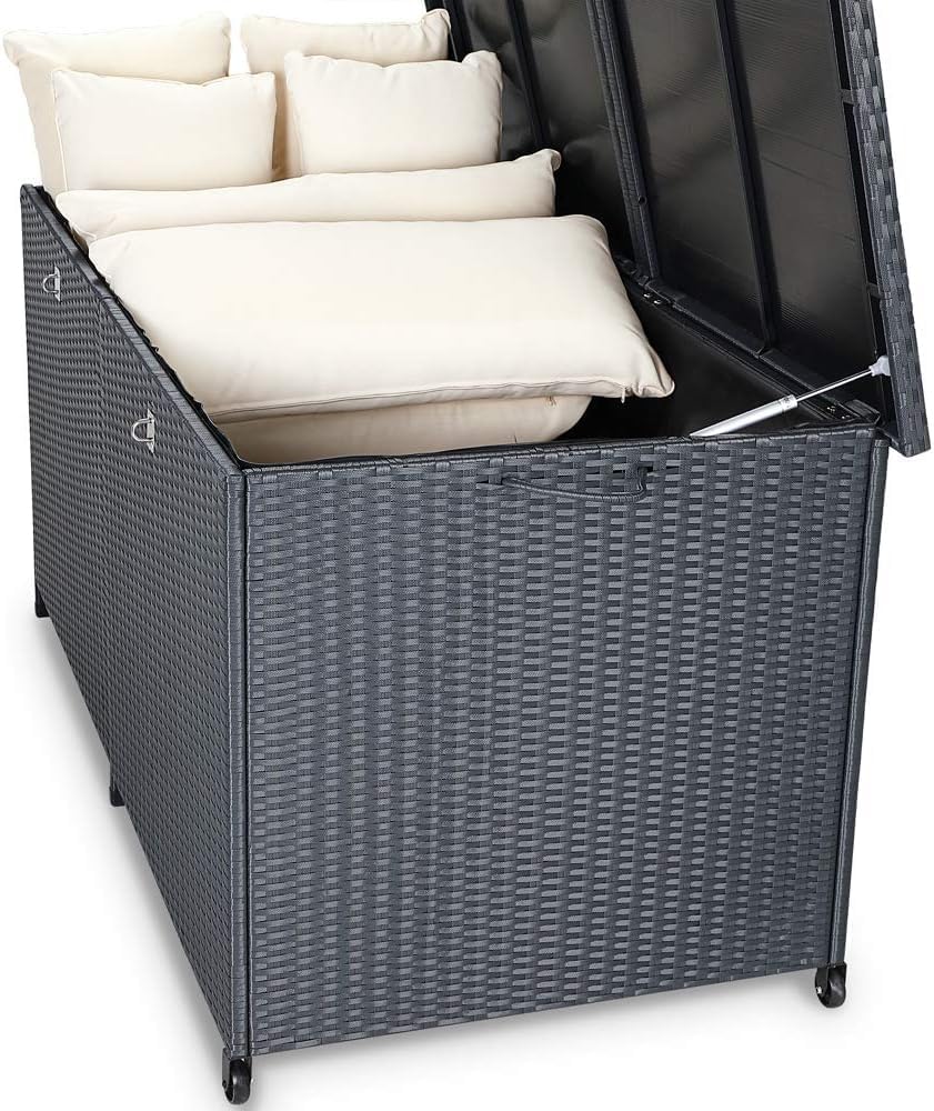 CASARIA® Rattan Garden Storage Box, Wheels & Carry Handle, Waterproof