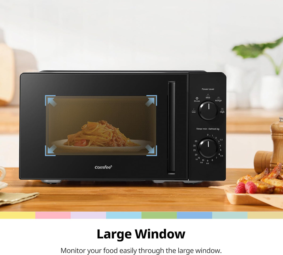 COMFEE' 20L Compact Black Microwave Oven, 700W Solo Manual Countertop Microwave with 5 Power Levels, Quick Defrost, Easy Clean, Dial Timer, Ideal for Small Kitchens - CMO-MM20L2NFPF(BK)