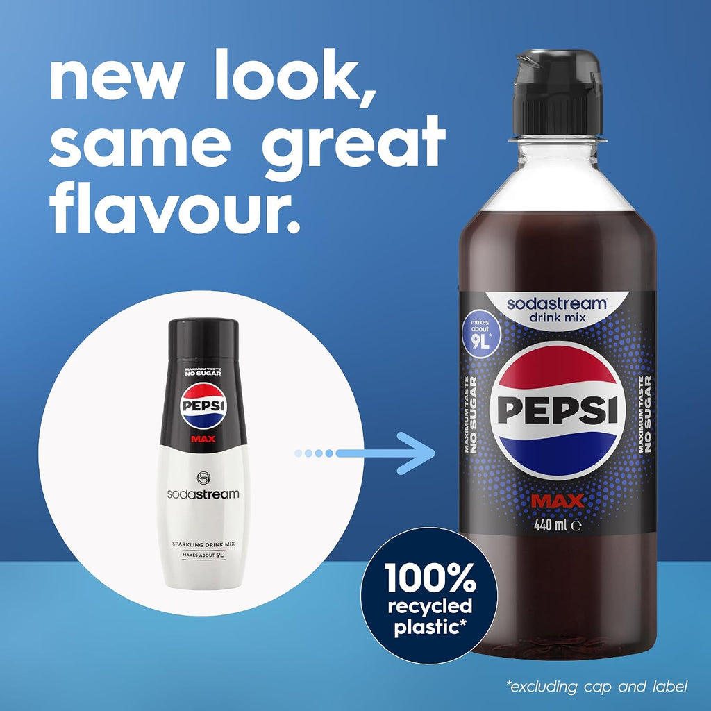 SodaStream Pepsi MAX Drink Mix, 6 Pack Sugar Free Cola Syrup for Sparkling Water Makers, Zero Calorie, Max Taste No Sugar, Soda Stream Flavours, Makes 54L, 6 x 440ml