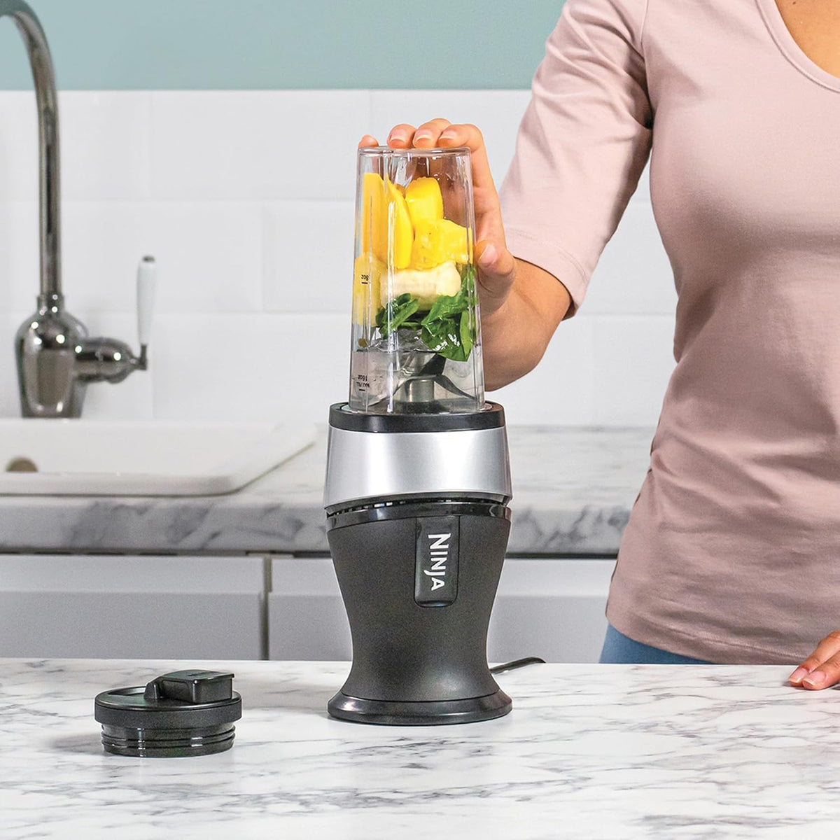 Ninja 700W Slim Blender & Smoothie Maker, Silver/Black QB3001UKS