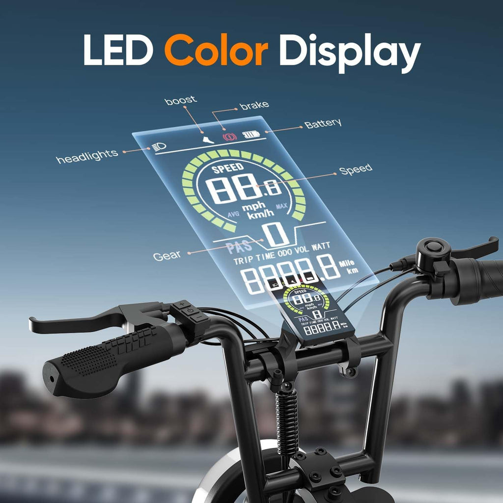 URLIFE Electric Bike for Adults, 16" x 3.0 Fat Tires Ebike, Range 100KM, 48V 13Ah Removable Battery and 250W Brushless Motor Electric Bicycle, Dual Suspension, Color LCD Display E Bike for Teens