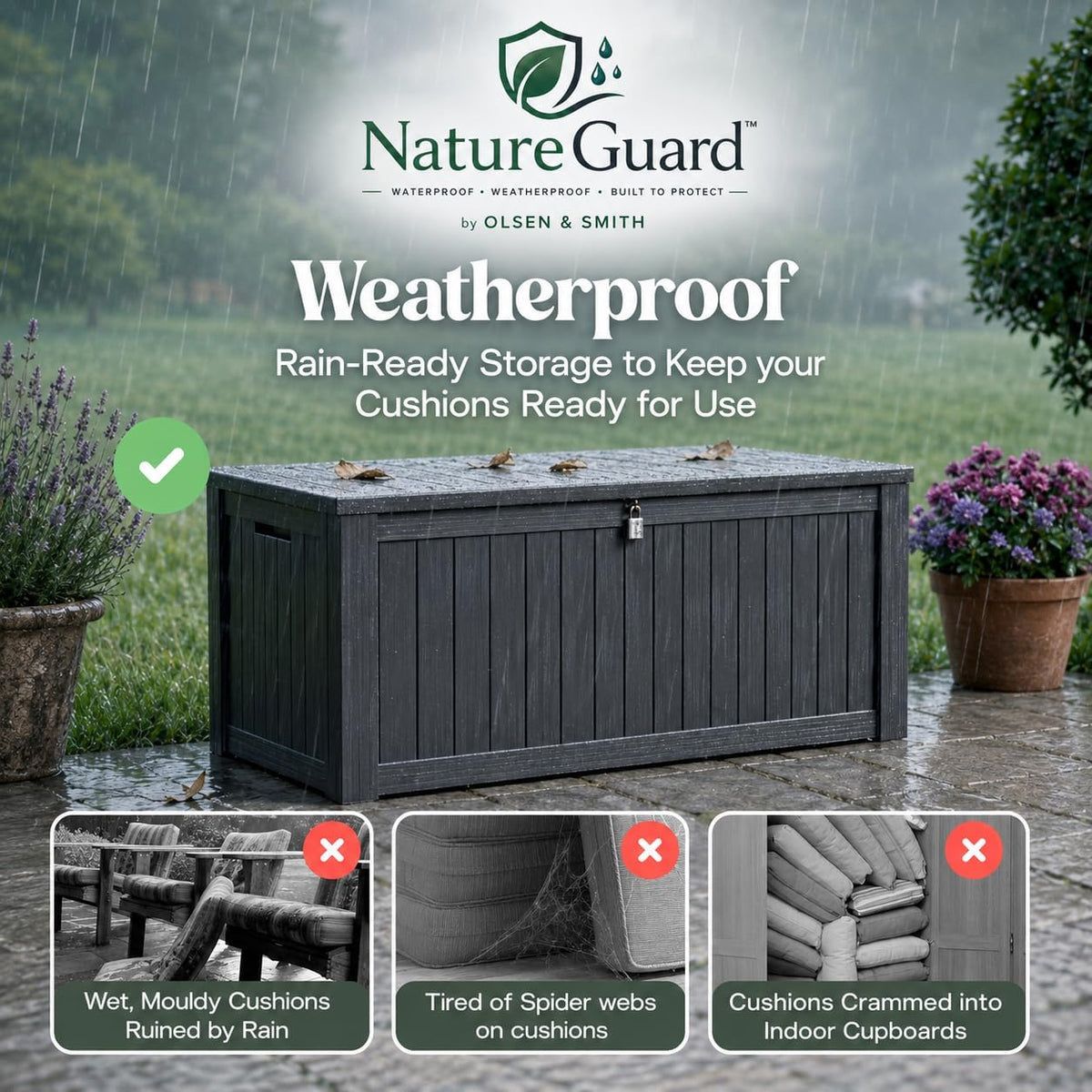 Olsen & Smith 570L Recycled Lockable Garden Storage Box & Bench Chest