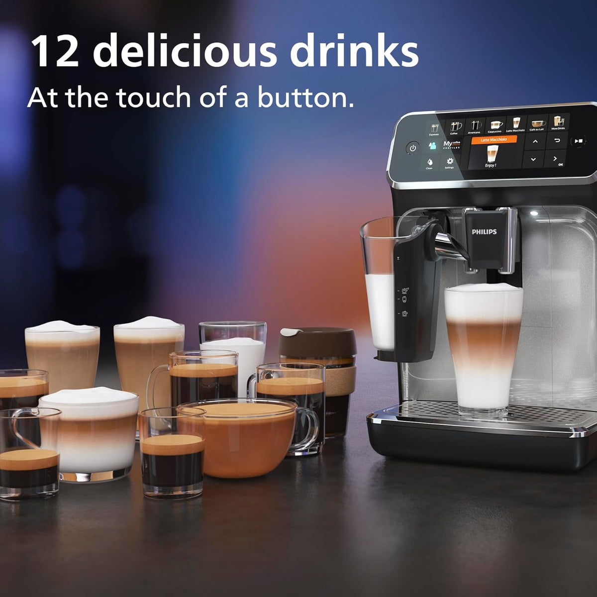 PHILIPS 5400 Series Bean to Cup Coffee Machine, LatteGo, 12 Drinks OneTouch