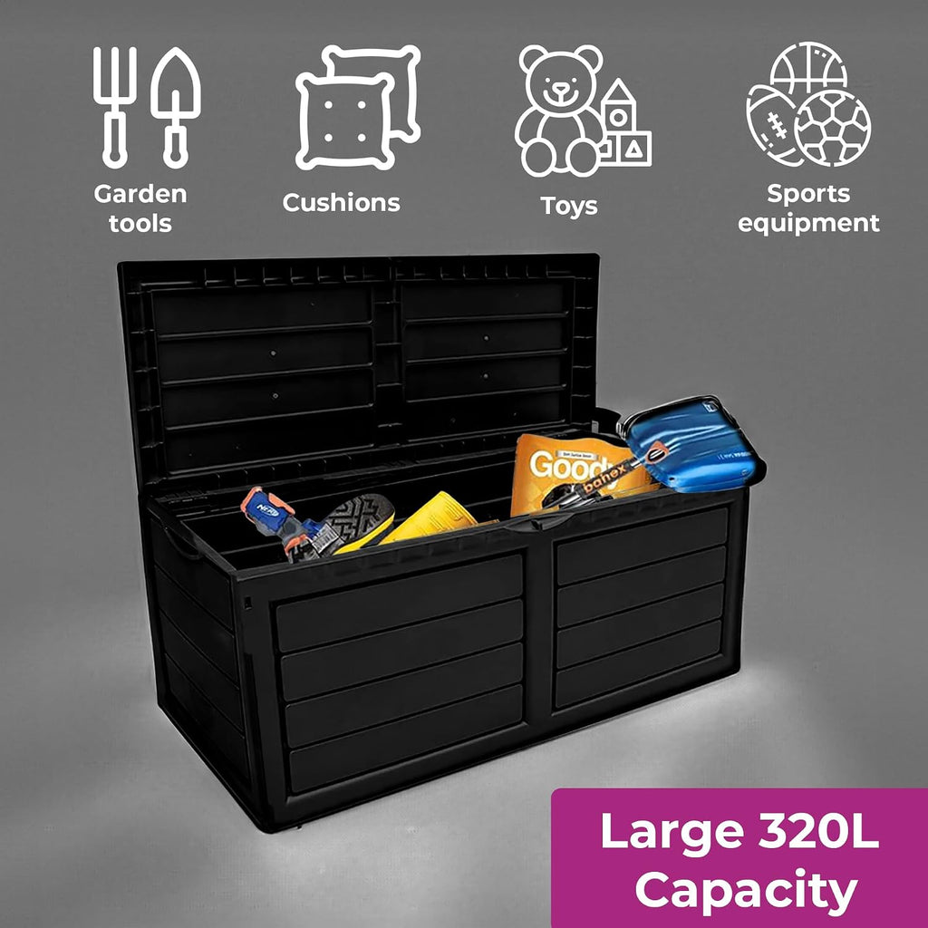 Neo 320 Litre Plastic Waterproof Outdoor Garden Plastic Storage Box Furniture (Black)