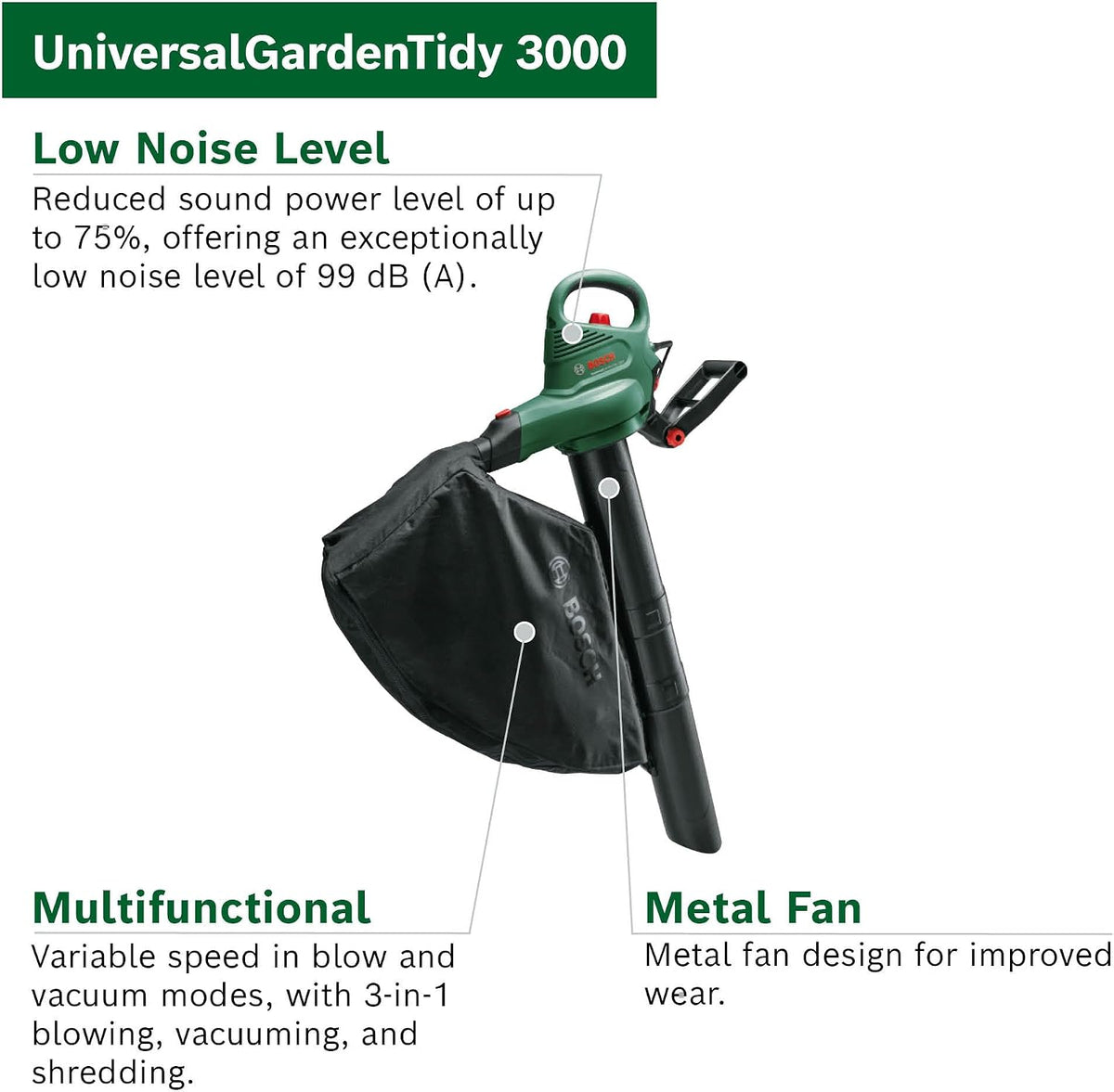 Bosch Electric Leaf Blower and Vacuum UniversalGardenTidy 3000