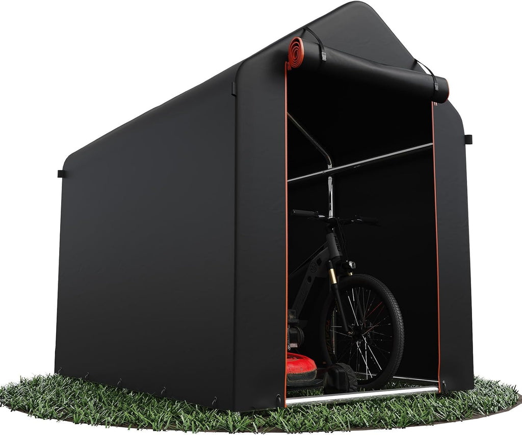 Aoxun 1.8x1.2M Heavy Duty Outdoor Storage Shed, Portable Waterproof Bike Shed Shelter and Garden Storage Tent, Roll-up Door Carport for Motorcycle and Lawn Tools, Black