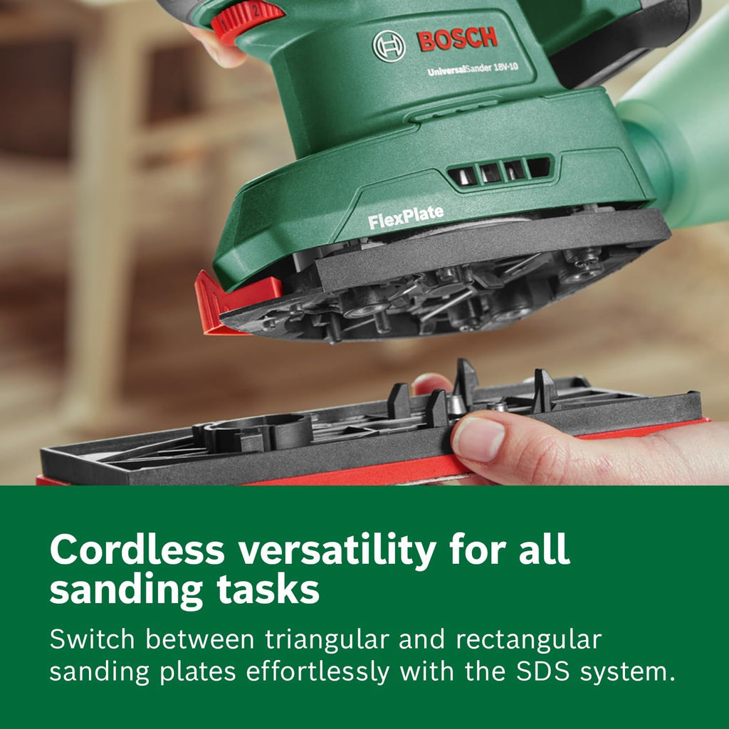 Bosch Cordless Sander UniversalSander 18V-10 (Without Battery; 18 Volt System; for DIY Woodworking; 32x Sanding Papers; in Carton Packaging) – Amazon Edition