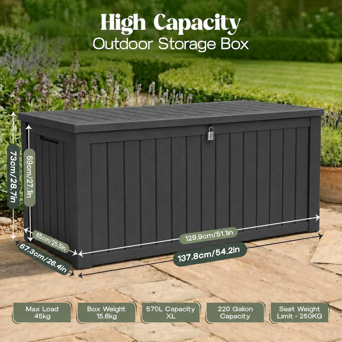 Olsen & Smith 570L Recycled Lockable Garden Storage Box & Bench Chest