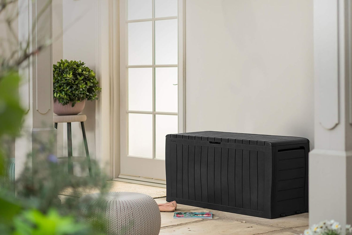 Keter Marvel+ 270L Garden Storage Box Graphite Wood Effect, Weatherproof