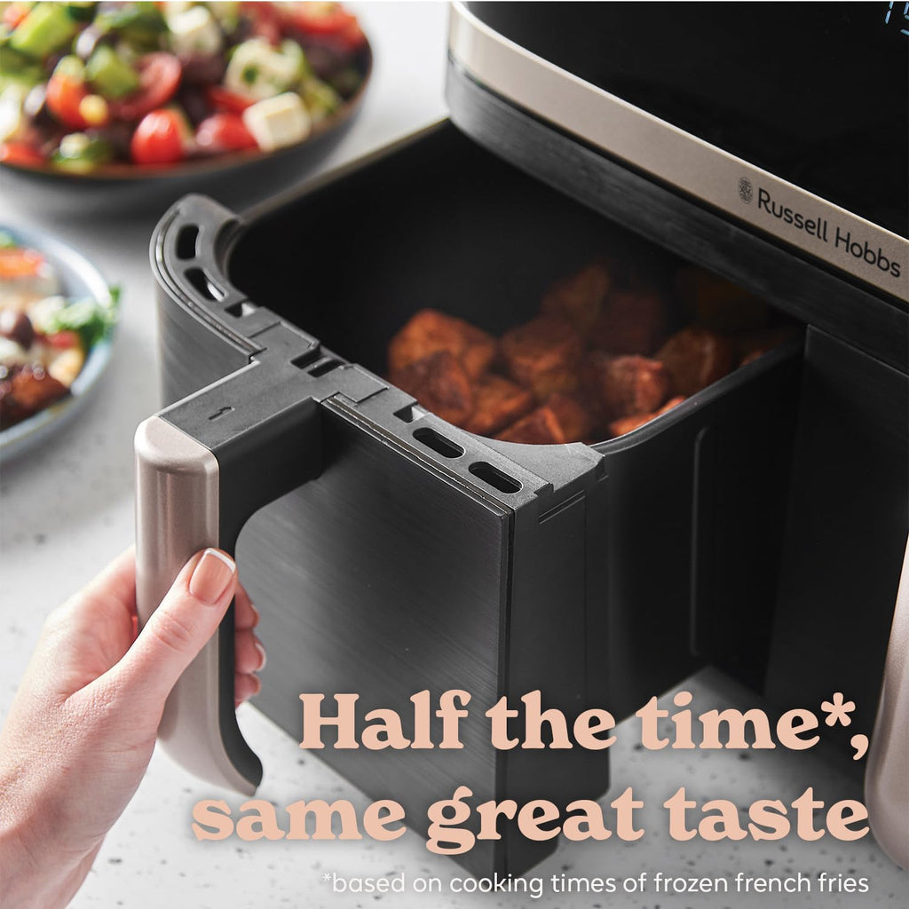 Russell Hobbs Dual Air Fryer, 9L Rapid Airfryer XXL, Dual Basket and Zone