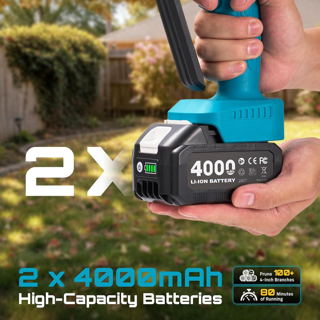 SEESII Mini Chainsaw Cordless 6 Inch with 2×4000mAh Batteries