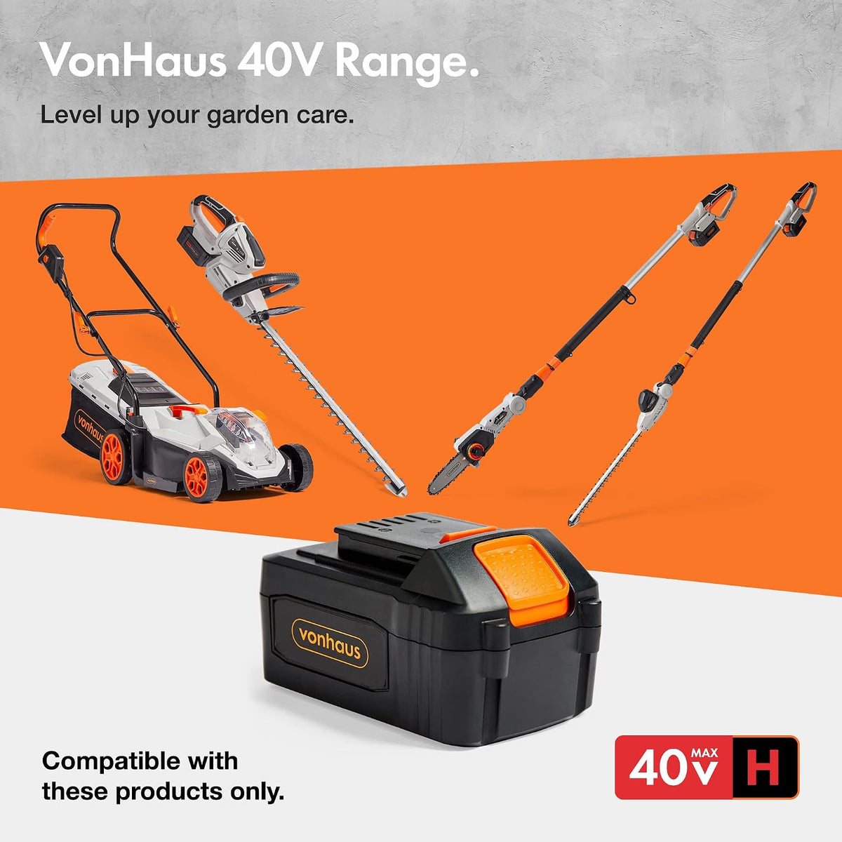 VonHaus Pole Hedge Trimmer Cordless 40V – w/Battery & Charger, 45cm Blade