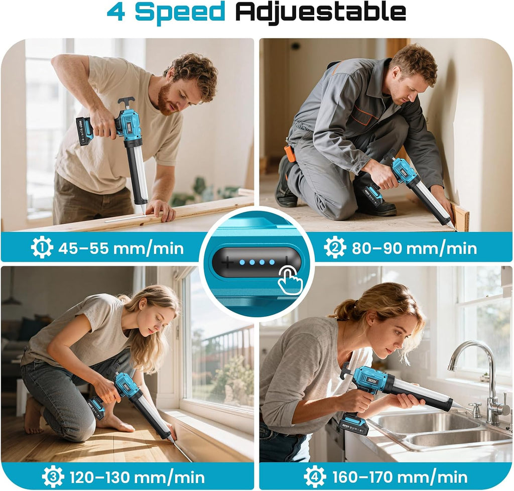 SEESII Silicone Sealant Gun with 2x2000mAh-Batteries for 10-10.5 Oz