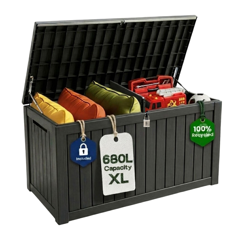 Olsen & Smith 570L Recycled Lockable Garden Storage Box & Bench Chest