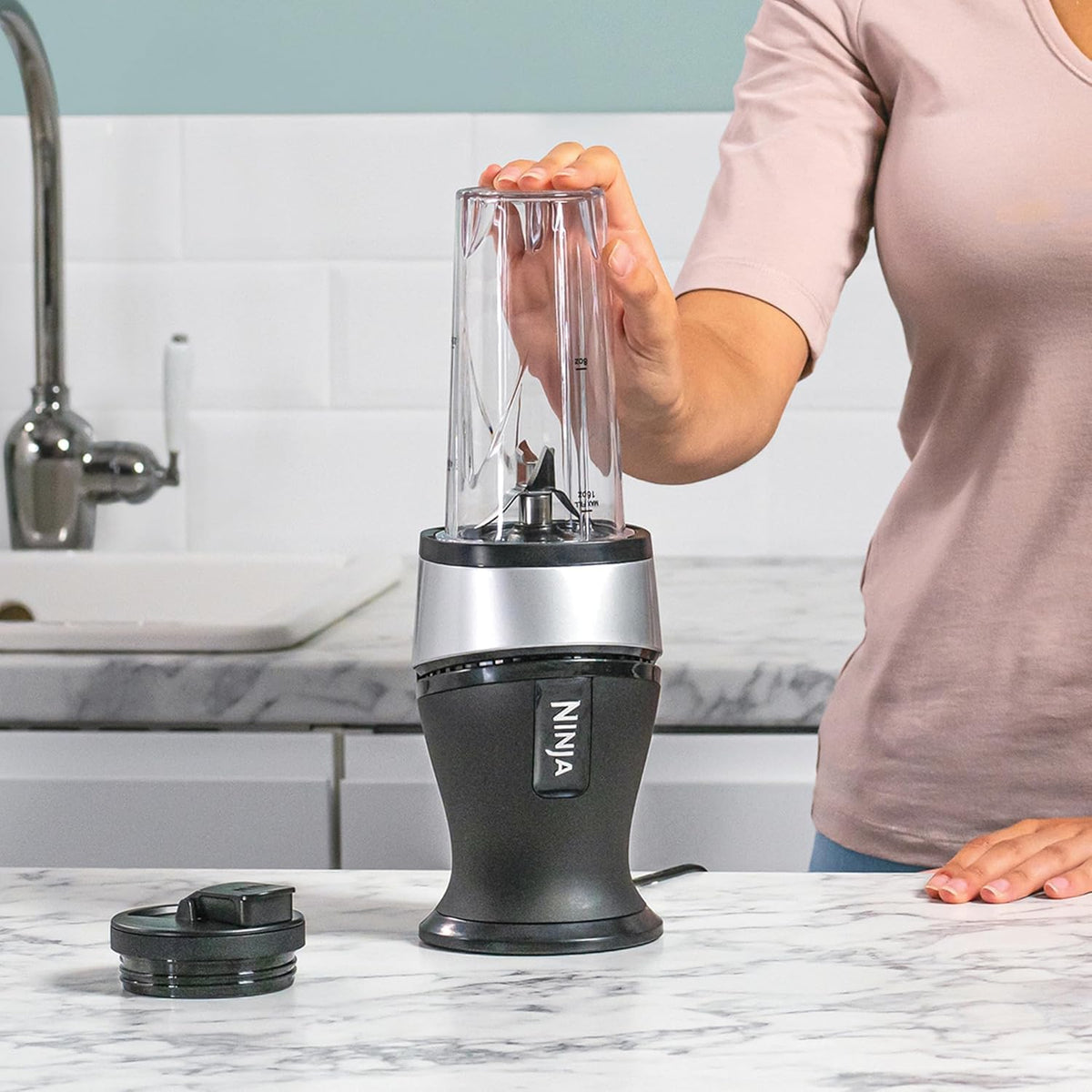 Ninja 700W Slim Blender & Smoothie Maker, Silver/Black QB3001UKS