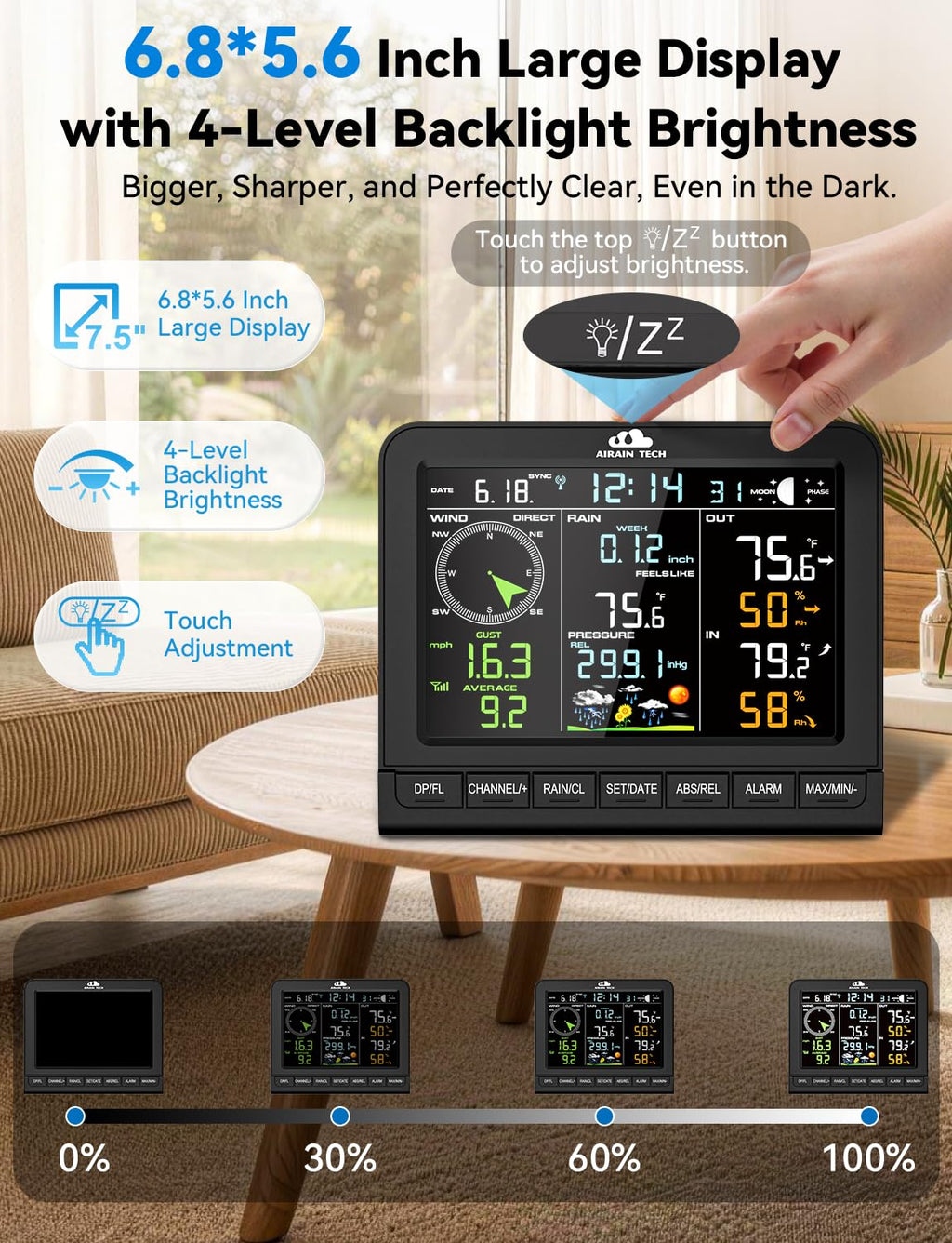 AIR6 Wireless Weather Station with Outdoor Wireless Sensor,