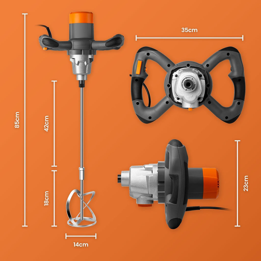 VonHaus Paddle Mixer – 1600W Electric Cement Mixer Handheld Stirrer with 2 Speed Settings (0–400/700RPM), Ergonomic Handle & Safety Switch – for Mixing Plaster, Mortar, Adhesive, Concrete & Paint