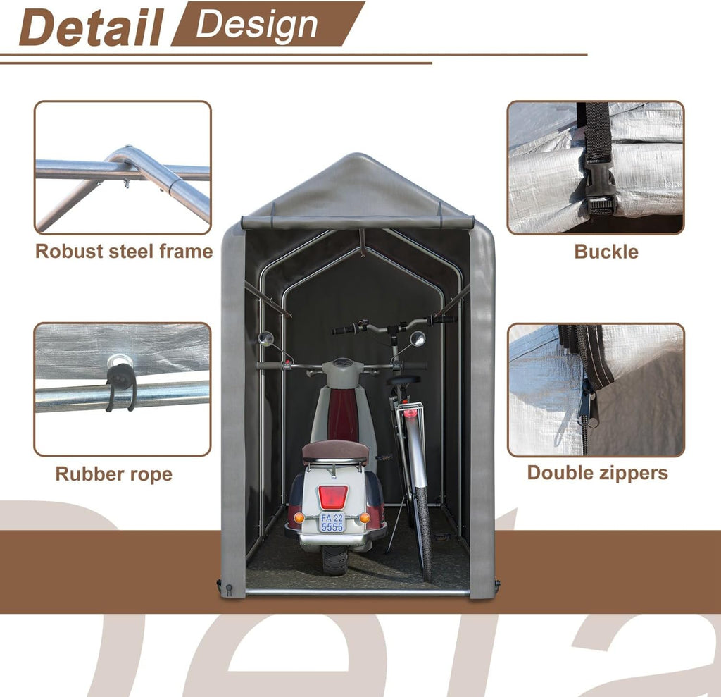 BIRCHTREE 1.8M*1M Garden Waterproof Anti-UV Bike Storage Tent Bicycle Motorcycle Shed Shelter Outdoor Backyard Steel Frame PE Cover Zipper Door Small Grey