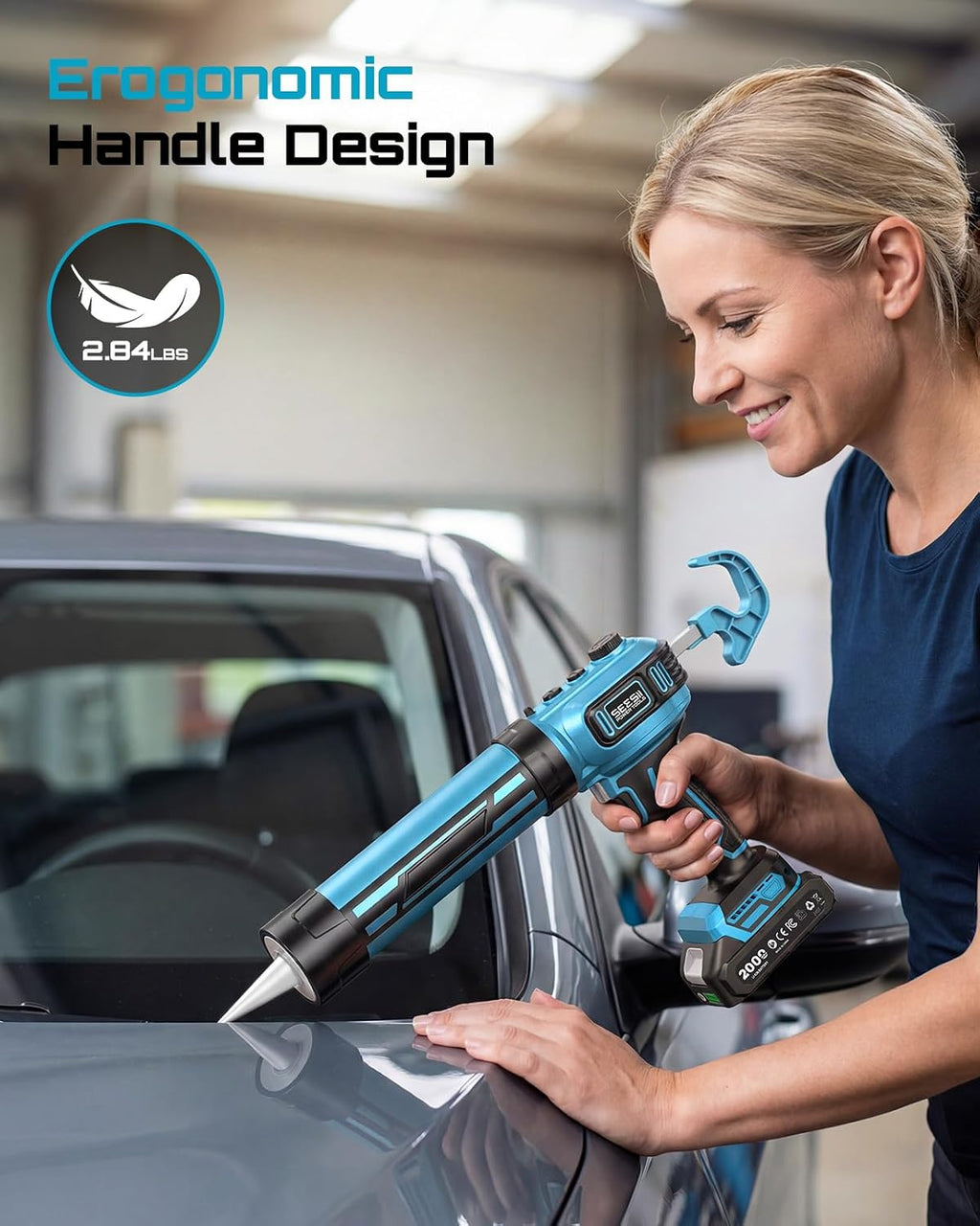 SEESII Electric Caulk Gun w/2 x 2.0Ah Batteries, Upgraded Brushless 10 Oz