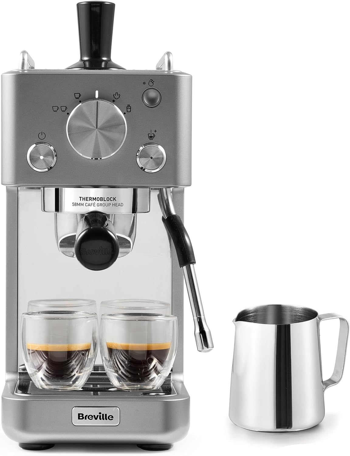 Breville Barista Slimline Espresso Machine, 15 Bar Pump, Integrated Milk Frother, Compact Design, Silver [VCF185]