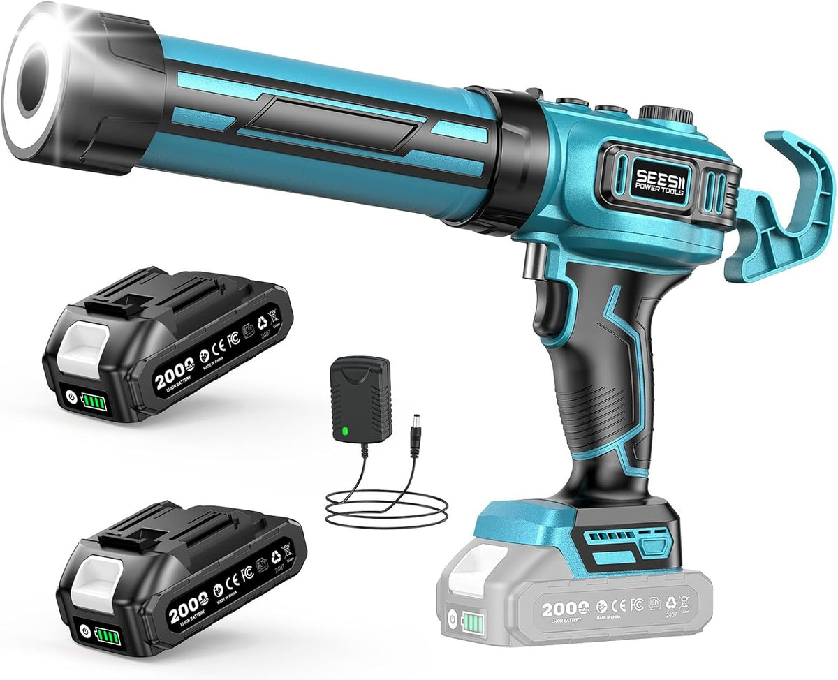 SEESII Electric Caulk Gun w/2 x 2.0Ah Batteries, Upgraded Brushless 10 Oz