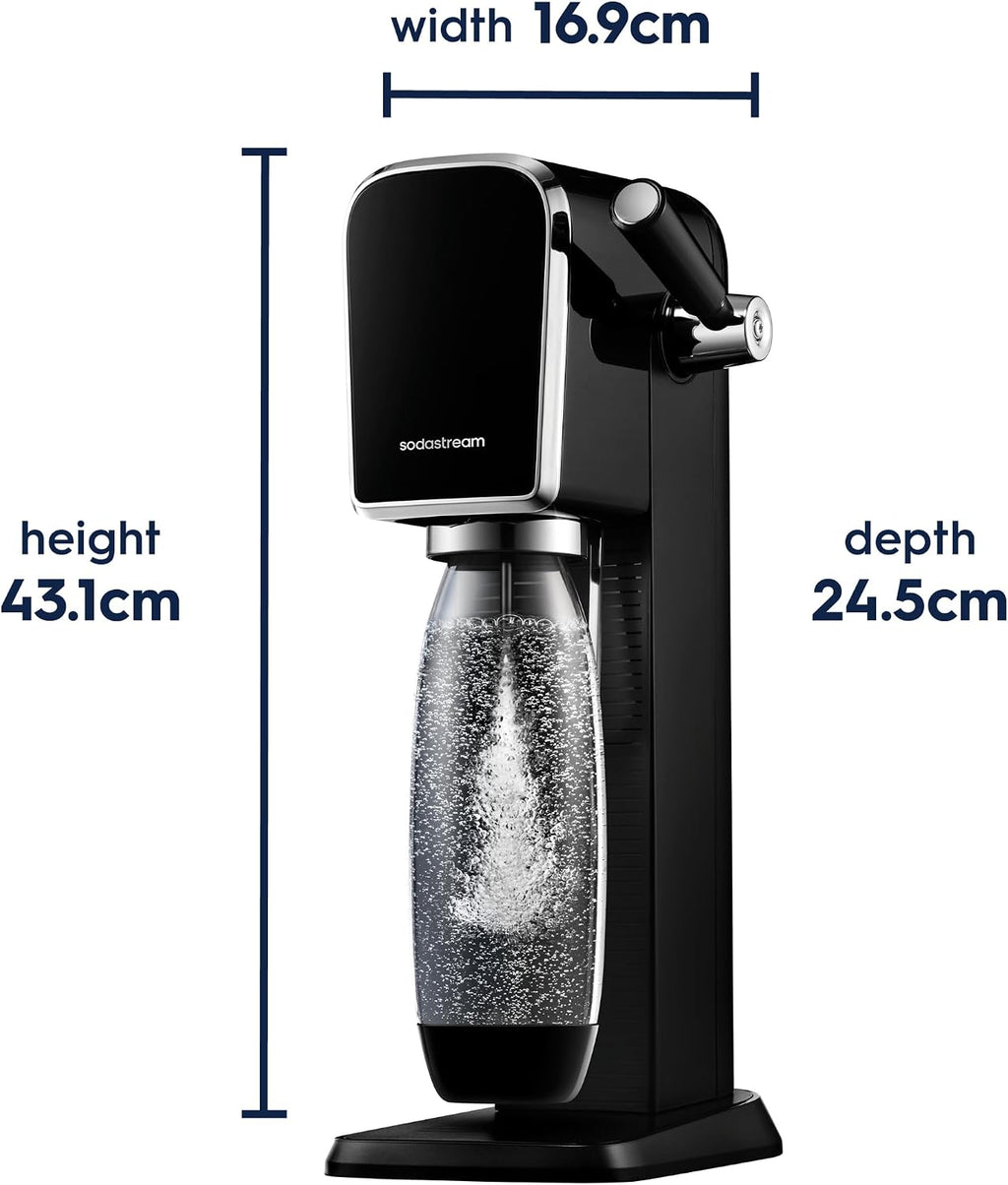SodaStream ART Sparkling Water Maker, Soda Maker Starter Kit, Includes 1 Quick Connect 60L CO2 Gas Cylinder and 1 Dishwasher Safe BPA Free Bottle, Make your own Pepsi, Black