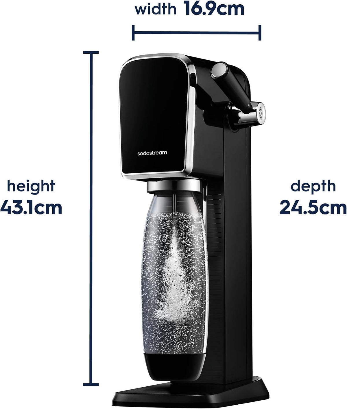 SodaStream ART Sparkling Water Maker, Soda Maker Starter Kit, Includes 1 Quick Connect 60L CO2 Gas Cylinder and 1 Dishwasher Safe BPA Free Bottle, Make your own Pepsi, Black